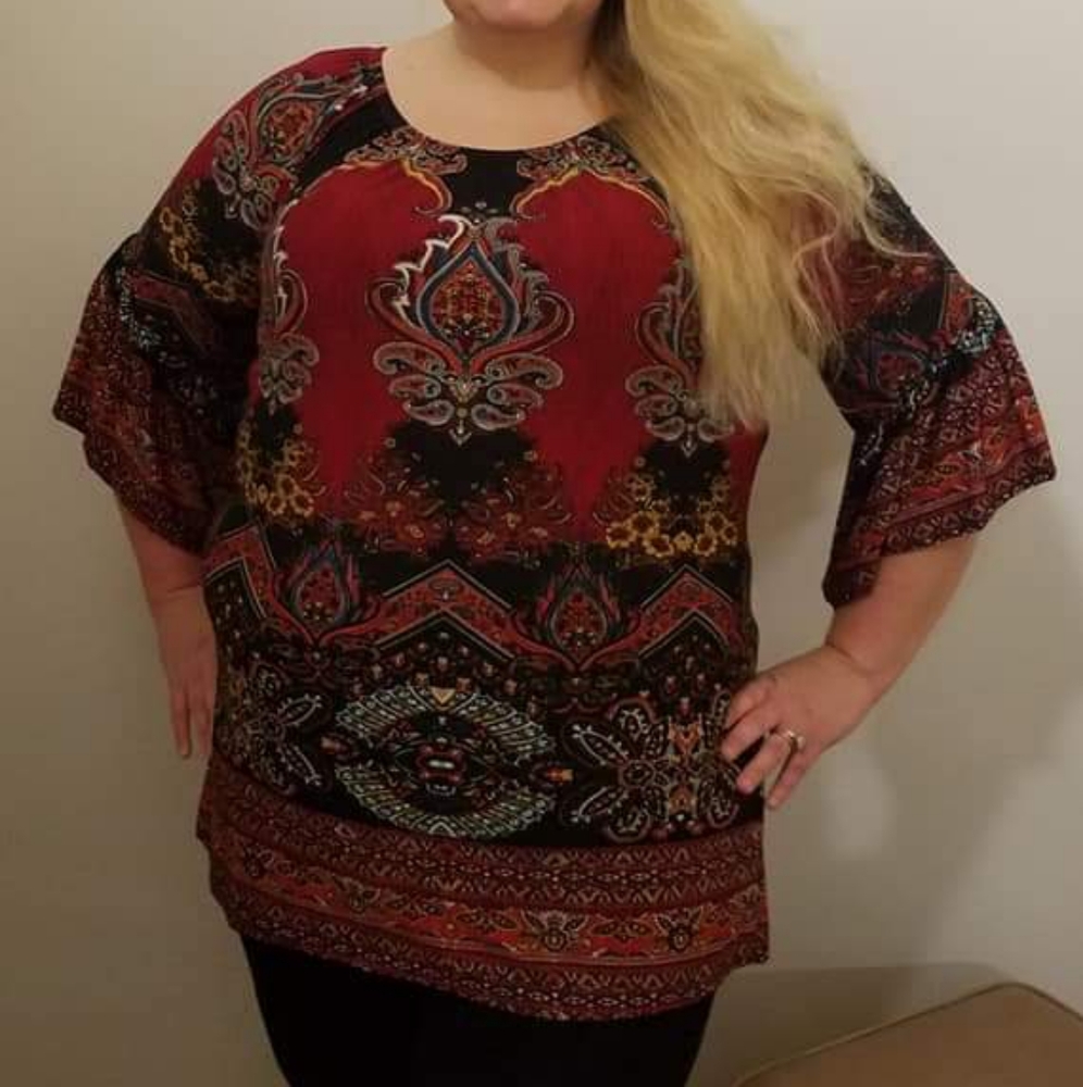 Red Paisley Stretchy Tunic Top plus size fall winter 1x 2x 3x 16 18 20 22 24